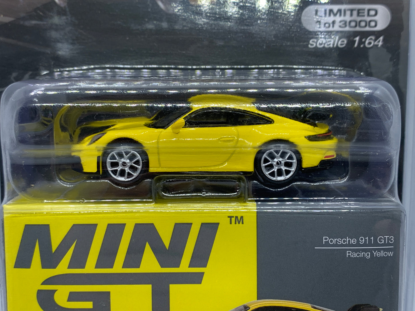 MINI GT - Porsche 911 GT3 Racing Yellow - Display Blister Packaging