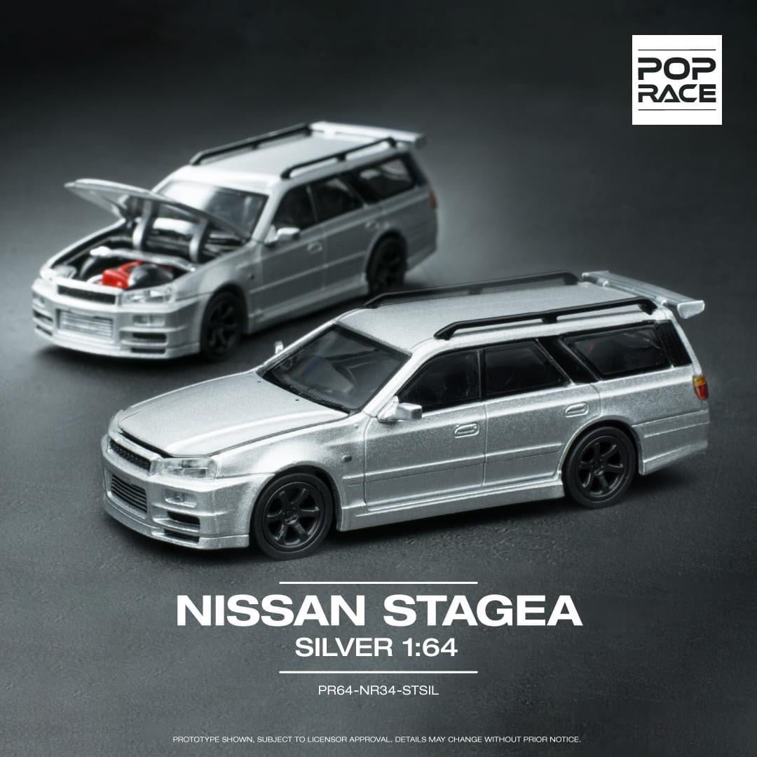 Pop Race - Nissan Stagea With R34 Skyline GT-R Front End - Silver