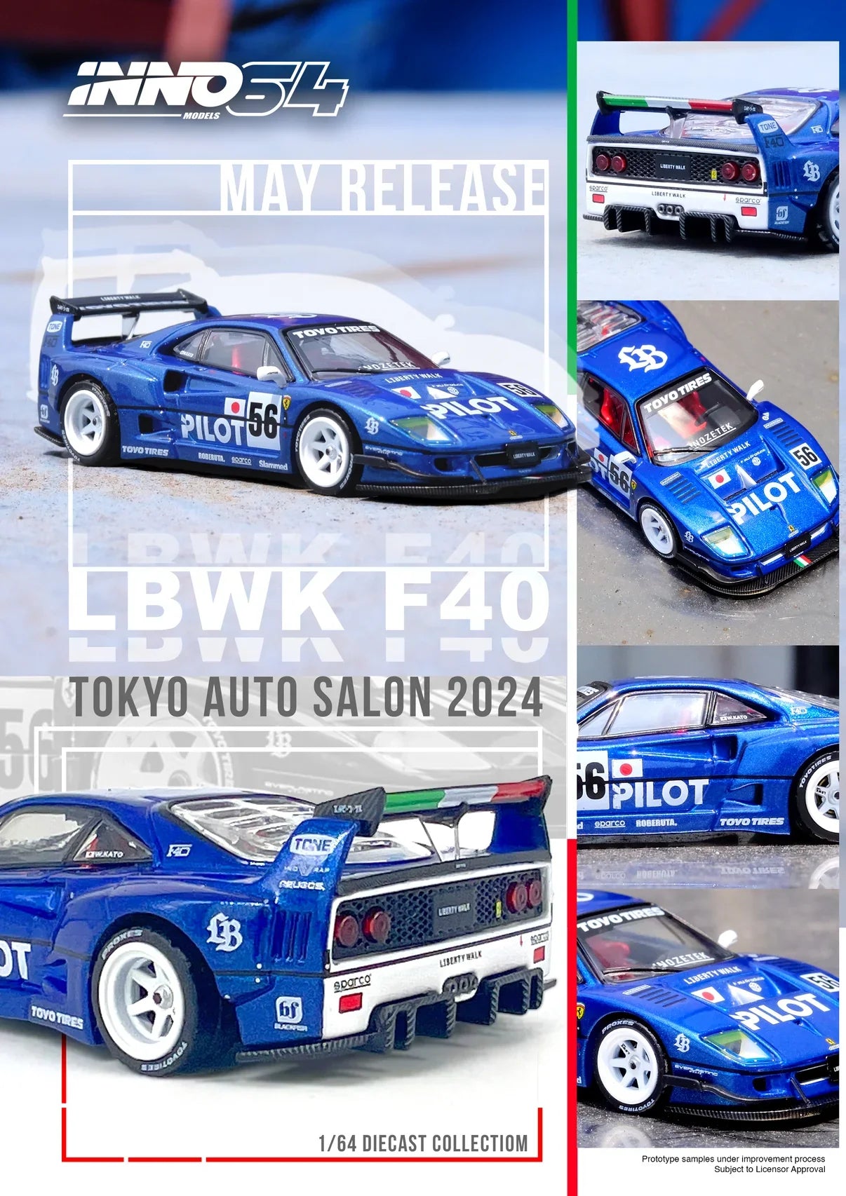 PRE-ORDER - INNO64 - Ferrari F40 Tokyo Auto Salon Blue 2024