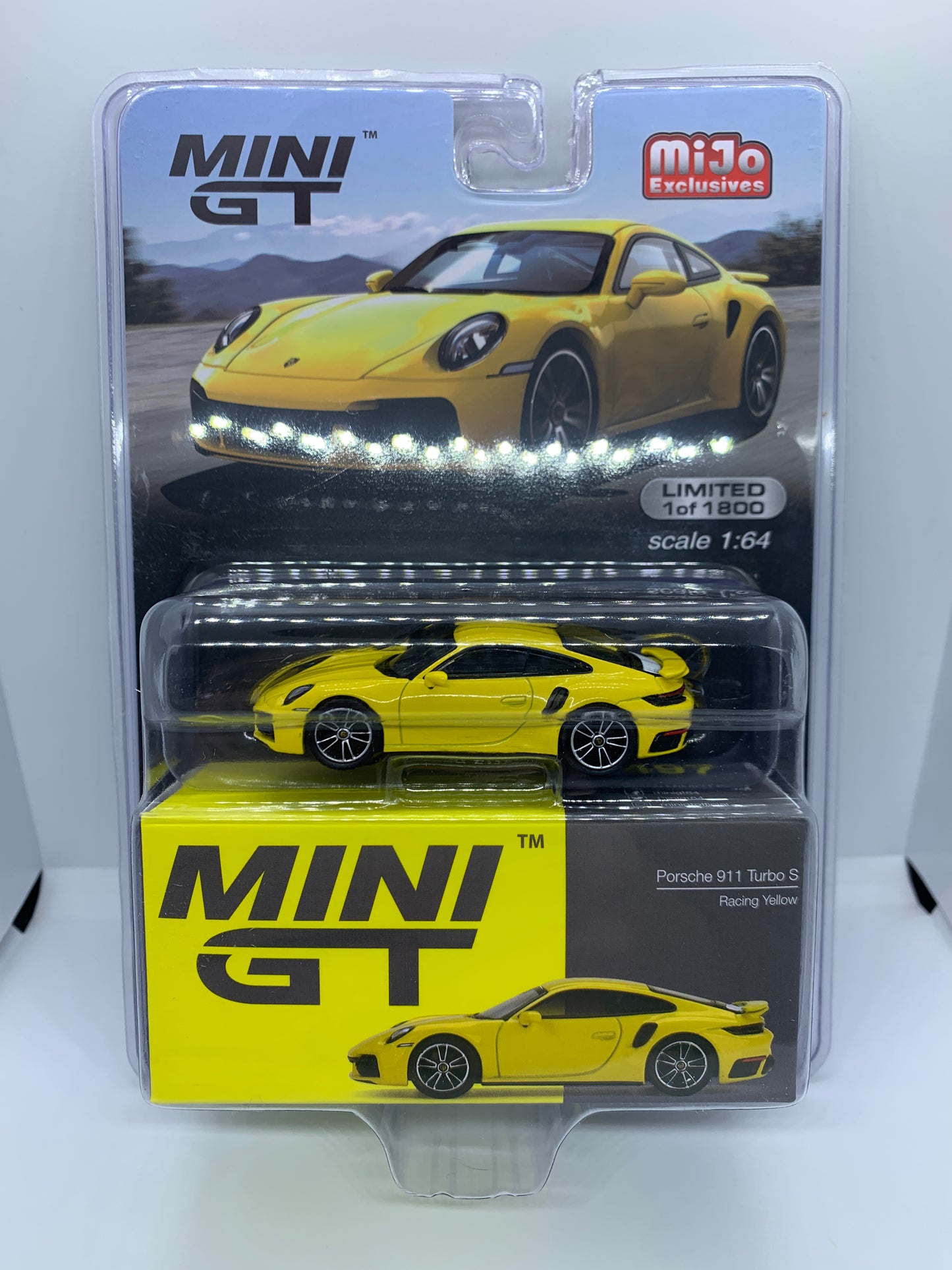 MINI GT - Porsche 911 Turbo S Racing Yellow 991 - Display Blister Packaging