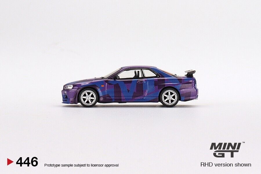 Mini GT 1:64 Nissan Skyline GT-R R34 V-Spec II Digital Camouflage Purple #446